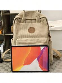 Minimalist Classic Corduroy 1pc Men's Large Capacity Backpack - Lightweight Casual - - Green - View 2