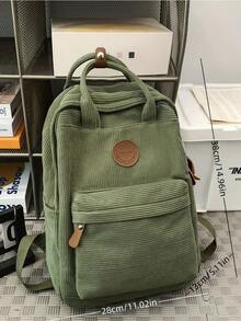 Minimalist Classic Corduroy 1pc Men's Large Capacity Backpack - Lightweight Casual - - Green - View 3