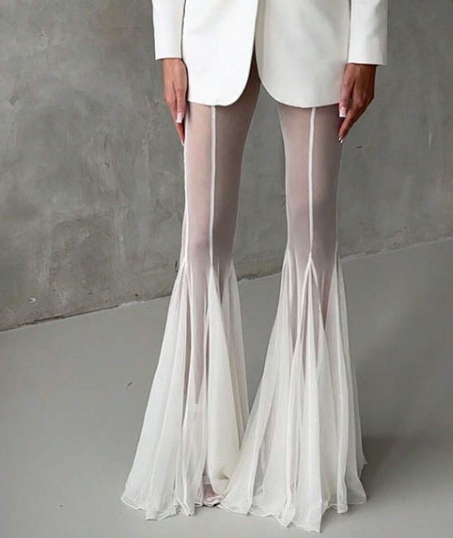 Spring And Summer New Elastic Slim Fit Flared Pants Loose Fashion Vacation Trousers - trắng - Xem 1