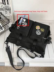 Fashionable Building Simple Crossbody Bag With Multiple Bag Openings And Buckle Straps, Large Capacity Suitable For Commuting To And From School, College Tourism(Randomly Send Out Astronaut Keychains, So The Ones Received May Or May Not Have Them.) - Black - View 11