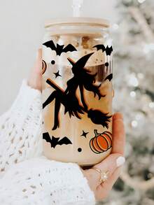 1 copo com tampa de bambu para beber, copo de água de bruxa de Halloween, copo de água em formato de jarra de 16 oz/500 ml, xícara de chá de frutas reutilizável, presente de Halloween para entes queridos, presente para namorado, ótimo para festa, presente de Halloween, presente de Natal para família e amigos, xícara de café gelado, chá, suco, leite, presente de aniversário, bebida