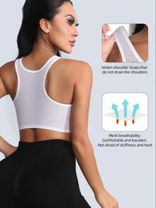 Women Side Button Sports Bras Chest Binder Bra Workout Tops Gym Clothes Women Breast Binder Good Binding Compression Underwear Bra Wireless Bralette Intimates Gym Tank Top Elastic Compression Shirt Active Wear Training Activewear Exercise Corsets Elastic Flat Chest Compression Corsets Shockproof Running - White - View 2