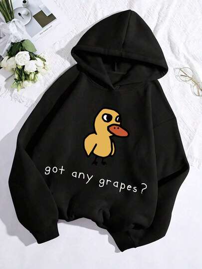 Teen Girl's Street Fashion Duck Pattern Printing Oversized Loose Long-Sleeved Hooded Sweatshirt, Interesting Style, Girl's Solid Color Hooded Sweatshirt, Suitable For Daily Wear, Party, School, Attending Music Festivals, Vacation, Commuting. Can Be Given As A Gift To Family, Boyfriend, Girlfriend, Friends