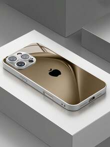 Ốp lưng điện thoại tối giản phong cách doanh nhân, họa tiết Apple màu bạc, thiết kế cong chuyển sắc, mặt kính cường lực độ nét cao, chống rơi vỡ, unisex, tương thích với iPhone 17/16 Pro Max/15 Pro/14 Pro Max/13 Pro Max/16 Pro/15 Pro Max/12 Pro Max/11/XS Max/7 Plus, tương thích với ốp bảo vệ chống rơi vỡ cho iPhone 13. - màu nâu - Xem 3