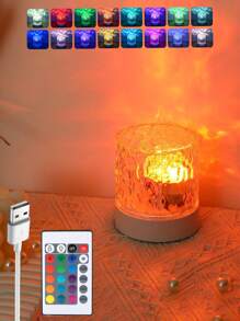 1 Pack Type C Round Night Light Crystal Table Lamp, Creative Bedside Lamp With Rotating Water Ripple Effect, Flame Atmosphere Lamp With 16 Color  And Remote Control Function, Bedroom Rgb Remote Control Night Light With Rotating Water Pattern Design, Suitable For Children's Rooms, Bedrooms, Hallways,