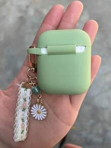 Apple 1pc Daisy Flower Keychain Earphone Cover Compatible With Airpods 4 Pro2 Airpods 3 Airpods2 1 Silicone One-Piece Soft - Green - View 3