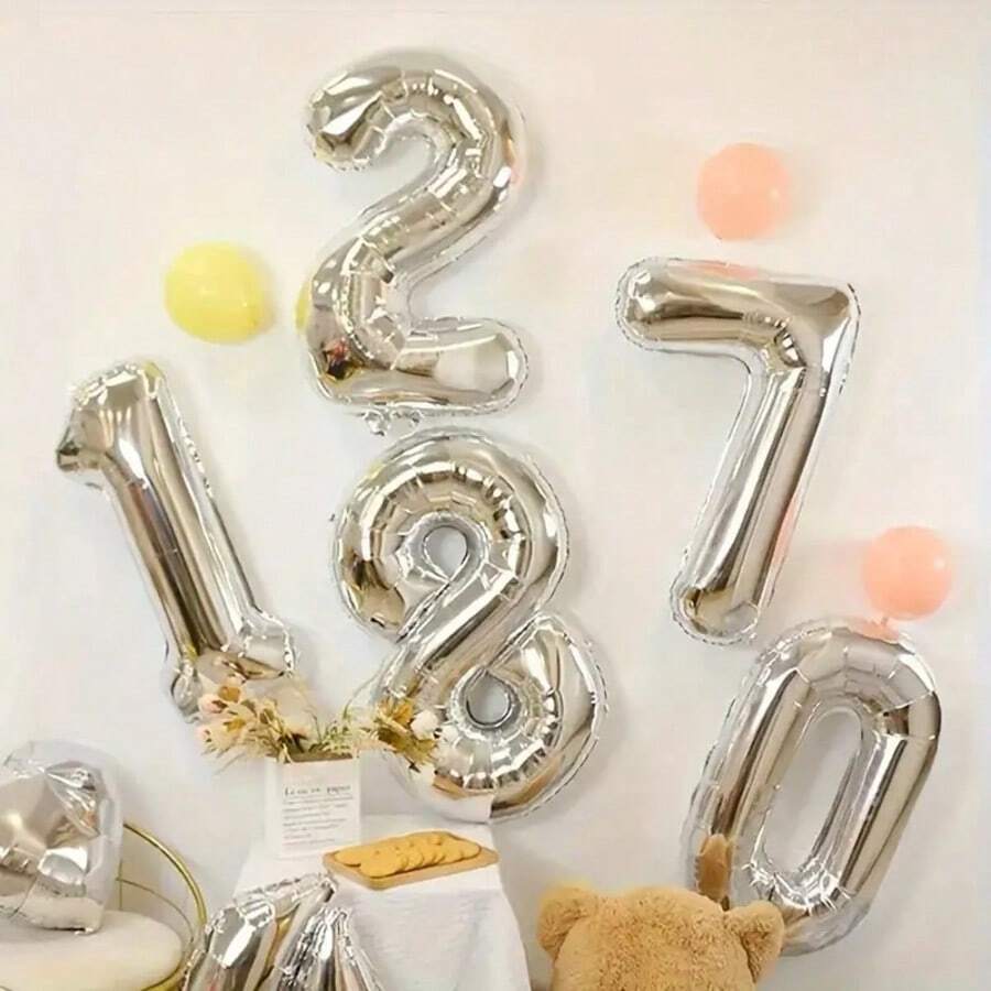 Kit 2 - 32 Inch Metallic Number Balloon 70 CM Balloon Balloons For Birthday Parties Decorations Silver - Silver - View 1