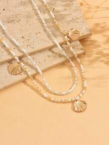 2pcs/Set Double Layer Simple Rice Pearl Beaded Handmade Waist Chain, Versatile & Elegant Body Chain For Women, Suitable For Daily Wear, Beach, Party - Multicolor - View 3