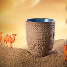 1 件中东风格陶瓷咖啡杯，轻奢复古粗陶浓缩咖啡杯，无把手，浮雕阿拉伯文“梦想如大地般广阔”咖啡杯茶杯抹茶杯，送给朋友和家人的完美礼物（135/200/280 毫升） - 彩色 - 查看 4