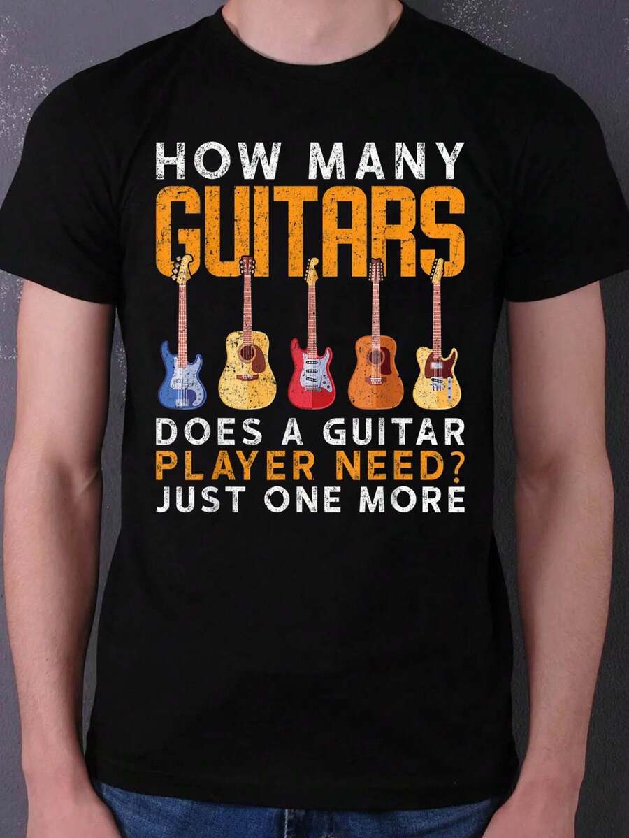 Guitar Tees, Cotton Shirt, High- Performance Cotton Blend, Men Graphic Tees, Comfortable For Group Runs Or Solo Jogs In The Park,100 Percent Cotton Shirts, Black Street Graphic Tees, Men's T-Shirt, Funny Graphic Vintage T Shirts,S-XXXL - Đen-1 - Xem 1