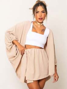 Kimono Set Shorts Skirt + Kimono Women's Blogger Max Shirt Cardigan - Beige - View 2