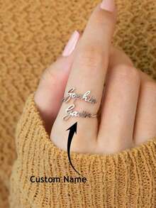 A Customized Name Ring, Stainless Steel Jewelry With 1-3 Adjustable Openings, Couple's Jewelry, Handmade Custom Ring, Suitable For Daily Wear In All Seasons, Ideal Gift, Fashionable Jewelry Accessories, Simple, Cute, Business Style Jewelry Gift, Perfect Holiday Gift, Carved, Stainless Steel, Casual, Customized, Father's Day, Graduation Ceremony,Back To School Fashion - Multicolor - View 3