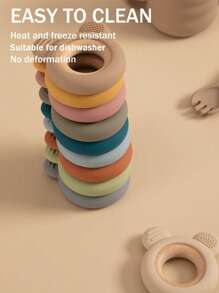 1Piece Silicone Teether Wooden Ring Toy Baby's Cute Bear Shape Teething Toys Travel Accessories Teethers For Babies Newborn Infant Bathing Teether Colorful And - Multicolor - View 3