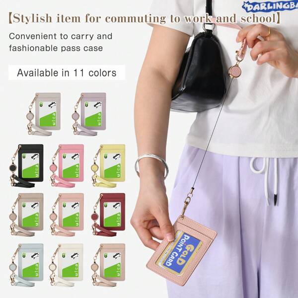 1pc Bus Card Holder ID Card Case Men/Women Monthly Pass Holder Card Wallet With Retractable Reel Employee ID Card Pouch Thin Leather Card Organizer For Work School Business Cards For Women Wallet Mini Wallet Purse Wallet Back To School Supplies