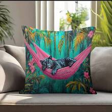 1PC,Jungle - Leopard Theme, Vivid Cushion Covers With Tropical Floral Elements. All - Seasons Suitable, (Pillow Inserts Not Included). - Multicolor - View 10