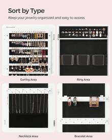 SONGMICS Mirror Jewelry Cabinet, Wall Or Door Mounted Jewelry Storage, Lockable, With 2 Plastic Cosmetic Organizers - 白色 - 查看 7