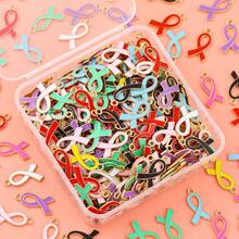 10/30/50 buc Pandantiv din aliaj de zinc cu panglică de satin cu o singură față, potrivit pentru brățări DIY de conștientizare a cancerului de sân, coliere, brelocuri, accesorii de bijuterii