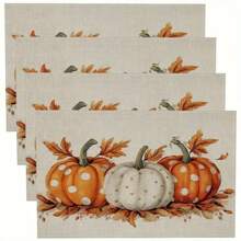 4-Piece Set Of Autumn Thanksgiving Themed Placemats With Pumpkin And Maple Leaf Print Designs, Measuring 30X45 Centimeters, Is Perfect For Theme Decoration In Thanksgiving Restaurants, Dining Tables, Indoor And Outdoor Gatherings, And Rural Kitchens. It Is The Best Choice For Thanksgiving Gifts.
