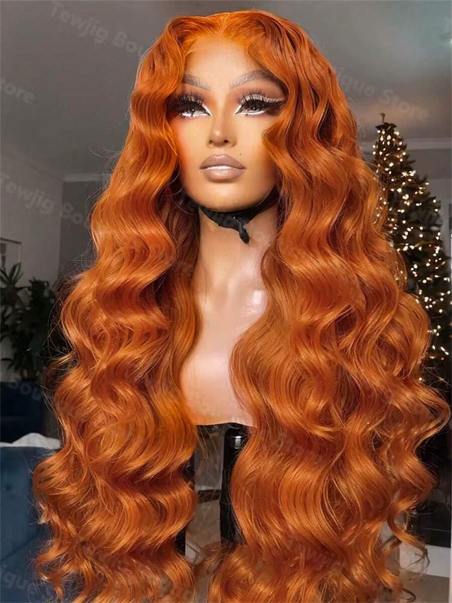 34 Inch Ginger Lace Front Wigs Human Hair Pre Plucked 350 Body Wave Glueless Wigs Human Hair For Black Women #350 Ginger Body Wave Lace Front Wigs 4/27 Colored 13x4 Human Hair Lace Front Wigs 200% Density Highlight 13x4 Human Hair Lace Front Wigs - S350 - 查看 1