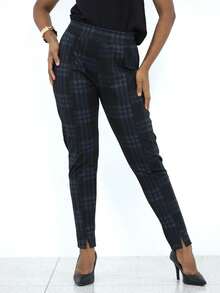Women's Straight-Leg Plaid Pants With Hem Detail Launch 2025 - 黑色/海軍藍 - 查看 1