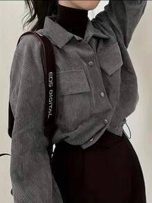 Women's Solid Color Long Sleeve Single-Breasted Utility Pocket Casual Jacket