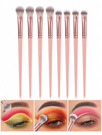 2/4/8 PIEZAS El pincel de sombra de ojos puede integrar completamente la sombra de ojos alrededor de la línea de ojos y debajo de las cejas, y crear una sensación de capa de color. Cantidad moderada de pelo, fácil de controlar el uso del maquillaje. El diseño de mango largo tiene una excelente sensación de estabilidad, lo que puede mostrar fácilmente líneas finas y permitir que el color se extienda naturalmente