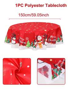 1pc Christmas Round Tablecloth,Christmas Decoration Table Runner, Santa Claus Christmas Snowman Style Merry Christmas Table Cover, Christmas Party Table Dining Room Decor Table Cloth, Christmas Home Decor, Christmas Kitchen Decoration, Christmas Gifts,Christmas Ornaments, Christmas Table Center Decoration, 2026 New Year Decoration