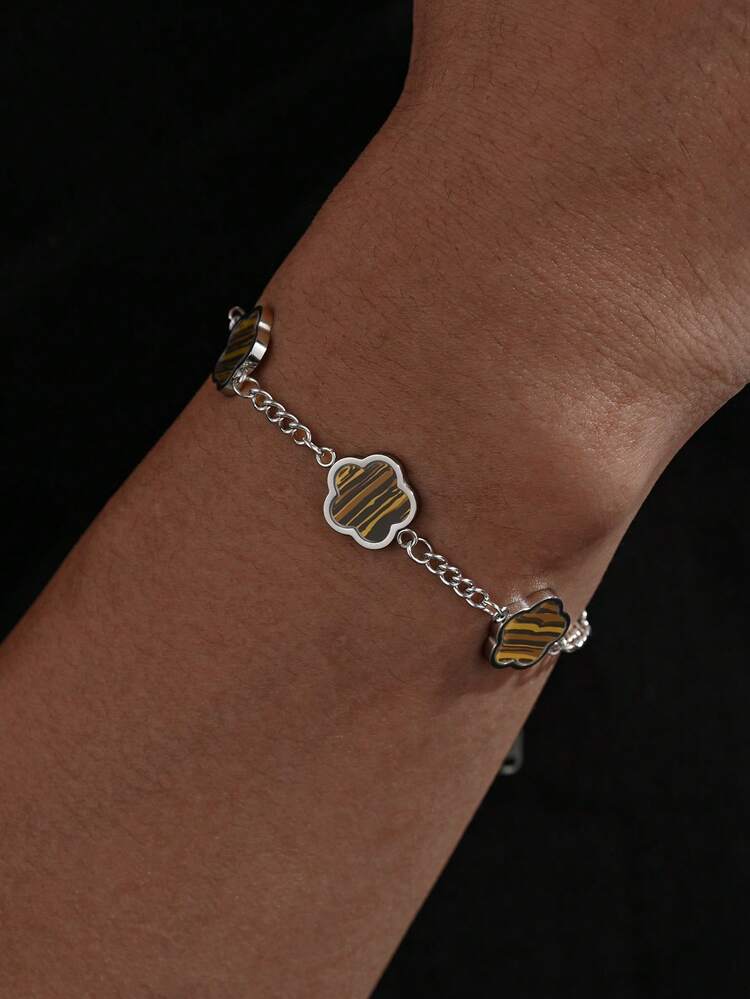 1 pieza Brazalete de acero inoxidable de cinco hojas de trébol de moda para hombres, para decoración diaria - Pulsera - Añade 14