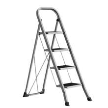 SONGMICS Step Ladder, 4-Step Ladder, Folding Ladder, Lock, Space-Saving Storage, Holds Up To 150 Kg, Grey - Grey - View 6