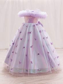 H HIBOBI Vestido maxi de princesa con decoración de mariposas moradas para niñas, inspirado en cuentos de hadas - Morado - Ver 7