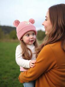 1 件婴儿字母针织帽，柔软、温暖、舒适，适合男孩和女孩秋冬季户外使用。 - 粉色 - 查看 3