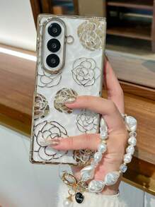 1pc Women's Foldable Phone Case, Fashionable & Popular With Hanging Chain, Phone Protective Cover Compatible With Samsung Galaxy Z Fold 7/6, Also Fits Samsung Galaxy Z Flip7/6/5, Suitable As Birthday, Graduation Or Back To School Gift Waterproof Shockproof Anti-Fall Scratch Resistant - Rose Gold - View 2