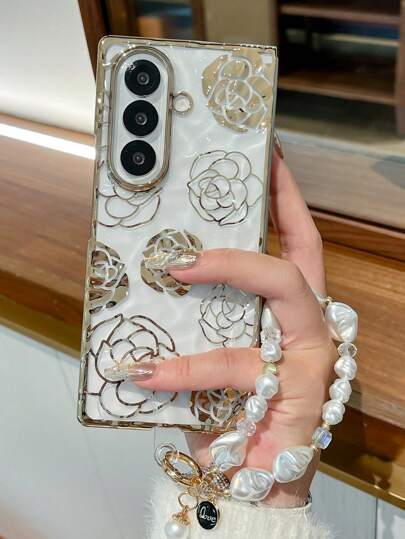 1pc Women's Foldable Phone Case, Fashionable & Popular With Hanging Chain, Phone Protective Cover Compatible With Samsung Galaxy Z Fold 7/6, Also Fits Samsung Galaxy Z Flip7/6/5, Suitable As Birthday, Graduation Or Back To School Gift Waterproof Shockproof Anti-Fall Scratch Resistant