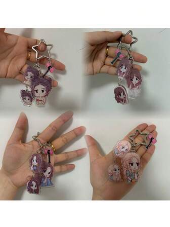 黑粉色亚克力钥匙扣，可爱卡通吊坠，节日礼物