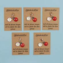 5 piezas Llavero de trébol y flor + tarjeta de bendición, llavero de trébol lindo, llavero de trébol de moda, material de aleación