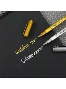 2pcs Gold & Silver Metallic Paint Markers, DIY Hand Lettering Pens For Signing, Marking, Suitable For Glass, Wood, Metal And Other Materials