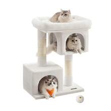 Cat Tree, 84 Cm Tower, L, Condo For Large Cats Up To 7 Kg, Large Perch, 2 Caves, Scratching Post, Cream White - White - View 9