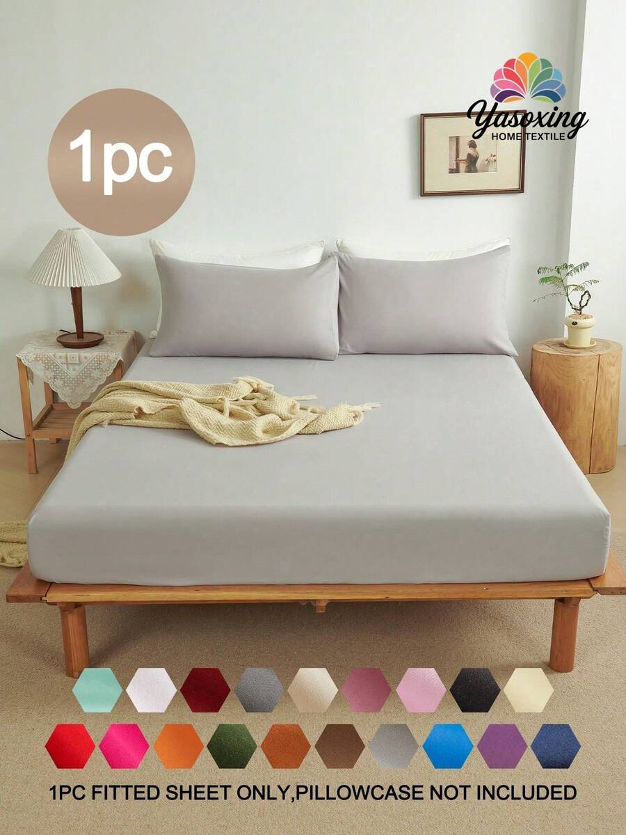 1pc Light Gray Plain Solid Color Fitted Sheet, Soft Mattress Cover Skin-Friendly Breathable Bedding Supplies, Fitted Sheet For Bedroom All Season Deep Pocket Up To 16 Inch Bed Sheet, Soft And Breathable, For All Size Bed -Twin, Full, King, Queen Size Bed Sheet Bedspread Back School Bedding Domitory Bedding Set - Light Grey - View 1