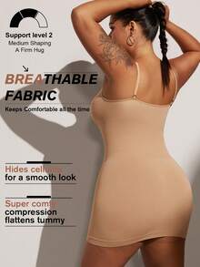 1件装加大码女士束腰连衣裙，无缝胸部和腰部系带连衣裙，加大码女士塑身裙连体裤，夏季 - 卡其色 - 查看 5