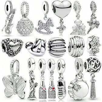 1 Pieza Plata Ama la primavera para brillar. Abejas con cuentas enjoyadas con diamantes y champán, vino tinto, cerveza. Amor de alta gama para mamá, cuentas con forma de corazón, mezclado con el destino, cuentas con flores, diosa de la libertad, torre romántica, champán, vino tinto, viaje, zapatos deportivos, flecos, sorpresas, regalos, adecuado para pulseras originales, joyería, artesanía de esmalte para mujeres, regalos de joyería.