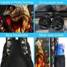 3PCS Dinosaur Backpack For Boys, 16" Kids Bookbag Water Resistant For Boy, Lightweight Backpacks With Lunch Box Pencil Case - Brown - View 3