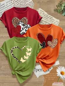 3pcs Women Funny T-Shirt Set, Orange Crew Neck Tee, Green Tee, White Tee, Fashionable Sporty Casual Tops - Multicolor - View 1