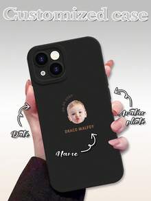 1 件极简肖像、日期、姓名和文字定制全覆盖硅胶镜头保护手机壳，兼容 16、15、14、13、12、11 Pro Max - 黑色 - 查看 7