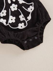 Infant Newborn Baby Girl Halloween Outfits Ruffle Sleeveless Corduroy Overalls Romper Ghost Suspender With Headband - 黑色 - 查看 8