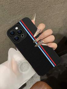 1个经典黑色碳纤维纹理红蓝条纹2D印花图案时尚百搭个性化保护手机壳，适合作为礼物送给女朋友、闺蜜、妻子、爱人、阿姨、老板、姐妹、情侣、同学、老师，生日、节日皆宜 - 黑色哑光柔软全包防尘防水手机壳，兼容 13/17/16/15/14/13/12/11/Pro/Pro Max/X/XR/XS/XSM Plus - 黑色 - 查看 2