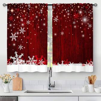 2pcs Red Christmas Themed Small Window Curtains, Digital Printed Holiday Mini Curtains, 27.5*45inch  Christmas Decor  Christmas Decorations Christmas Decoration Home Decor Room Decor