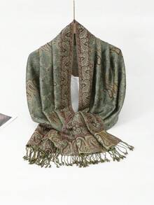 1pc Women's Fashion Multi-Color Cashew Scarf, Classic Paisley Pattern Headscarf & Shawl, Silky Cashmere Accessory, Suitable For Daily Wear, Beach Cover-Up, Holiday Gift, Air-Conditioned Room, All Seasons - Light Green - View 6
