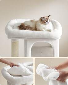 Cat Tree, 84 Cm Tower, L, Condo For Large Cats Up To 7 Kg, Large Perch, 2 Caves, Scratching Post, Cream White - White - View 2
