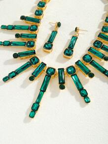 3 件优雅奢华彩色水晶项链吊坠耳环套装，闪亮钻石颈链项链项圈耳环套装，项链吊坠项链耳环，适合女性水晶派对、宴会、晚宴、时尚百搭