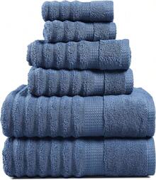 LANE LINEN Juego de toallas de baño acanaladas de lujo, % algodón, no se retuercen, suaves, de secado rápido, 2 toallas de baño, 2 toallas de mano, 2 toallitas, para cuerpo y rostro (6 piezas) 8RTF - 27: Mezclilla - Ver 12